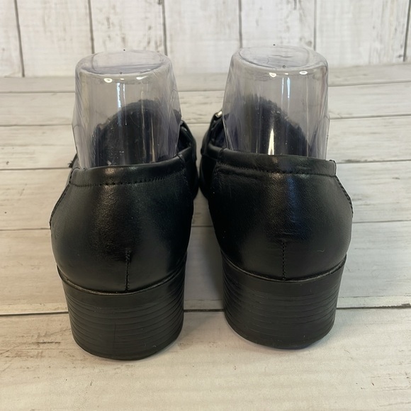 Vintage Predictions Black Leather Pewter Embellished Block Heel Loafer - Picture 4 of 14